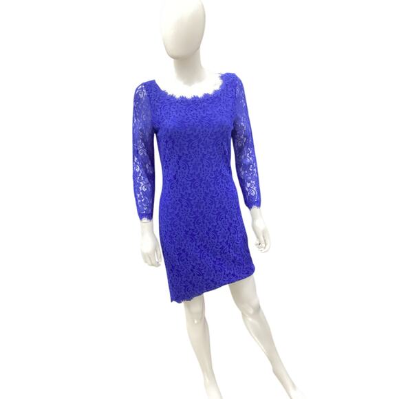 Diane Von Furstenberg Dress Women’s SZ10 Lacey Overlay Chunky Zipper Cobalt Blue - Picture 1 of 5